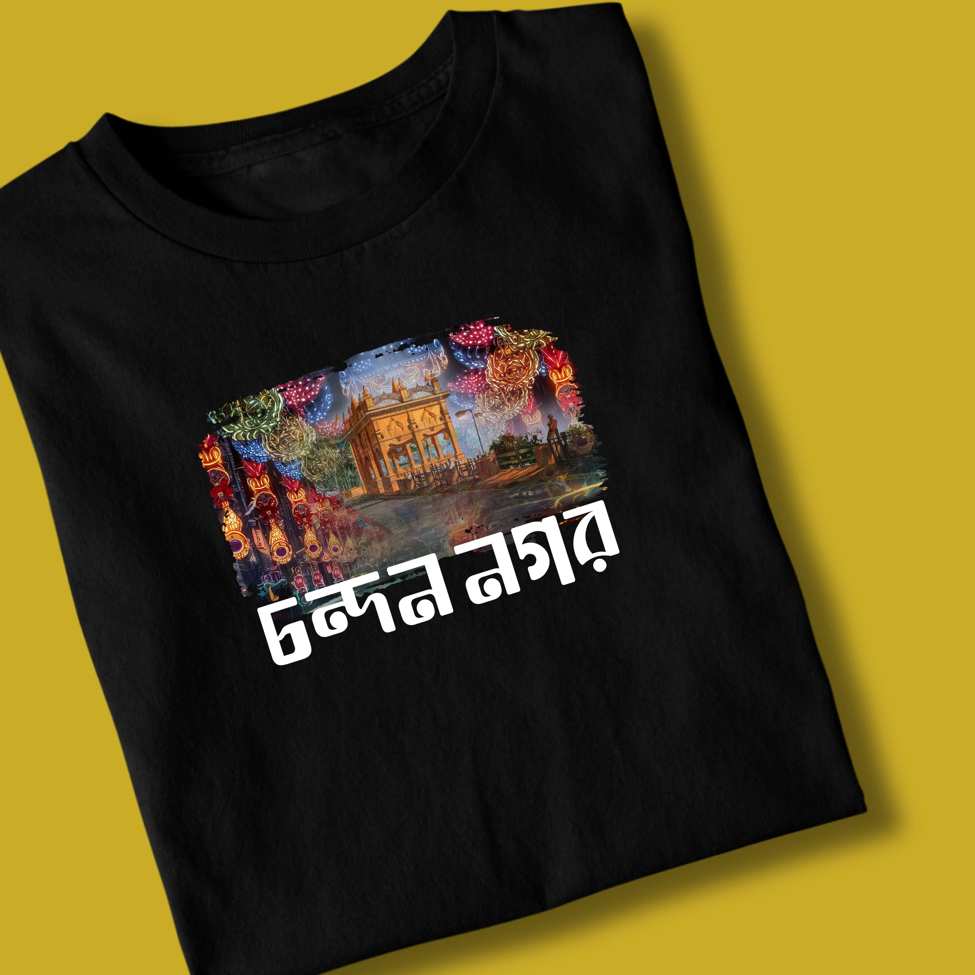 Chandannagar Unisex Black Bengali Printed Tshirt